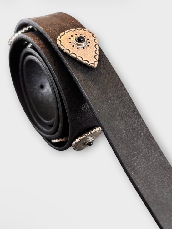 THE KOOPLES Western Silver Buckle Leather Belt Black Boho Chic Statement main image 12
